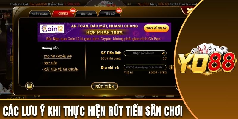 Các lưu ý khi thực hiện rút tiền từ sân chơi