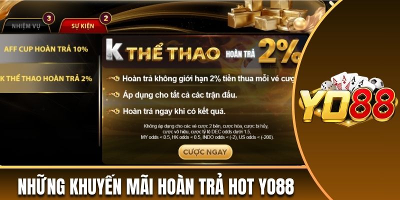 Những chương trình khuyến mãi hoàn trả hot nhất tại Yo88